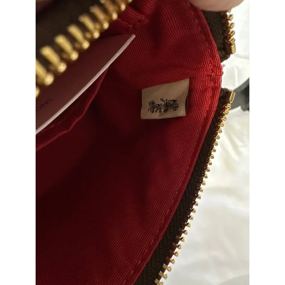 Coach Corner Zip Wristlet in Brown Red Signature Canvas NWT